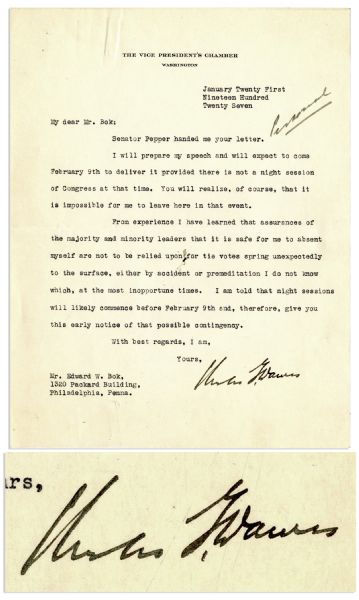 Vice President Charles G. Dawes Typed Letter Signed -- '...Senator Pepper handed me your letter...''