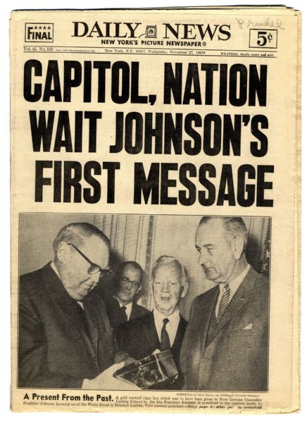''New York Daily News'' 27 November 1963 -- ''Capitol, Nation Wait Johnson's First Message''