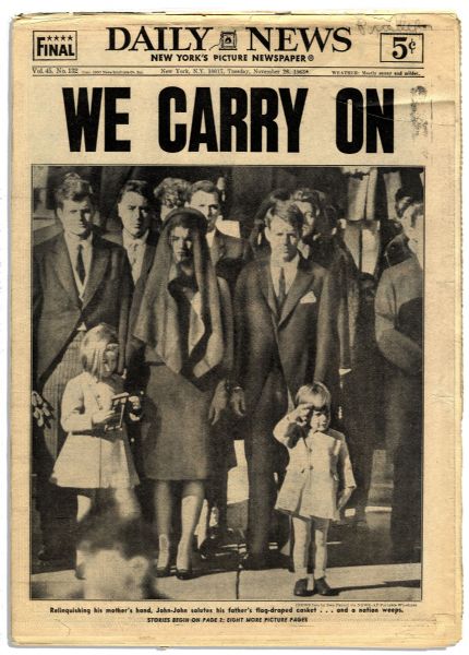 ''New York Daily News'' 26 November 1963 -- Final Day of JFK's State Funeral -- ''We Carry On''