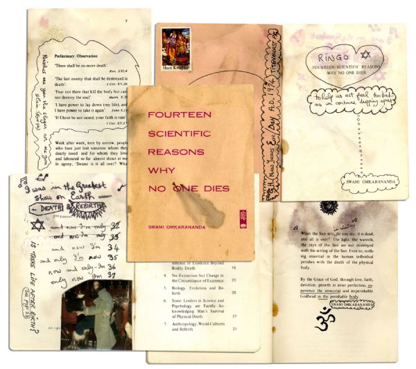 Beatles Drum Auction George Harrison's Personal, Hand-Annotated Booklet on Spiritual Regeneration Given to Ringo Starr -- With Notes on The Beatles -- ''I was in the greatest show on Earth'' -- Epperson COA