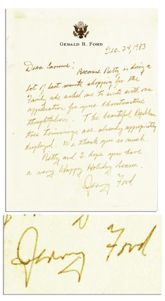 Gerald Ford Autograph Letter Signed -- '...The beautiful Republican tree trimmings are already appropriately displayed...''