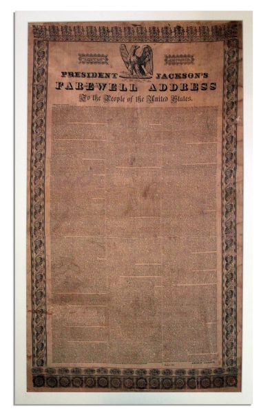 Rare Silk Copy of Andrew Jackson's 1837 Farewell Address -- Beautiful Presidential Keepsake