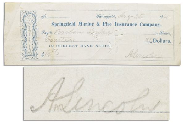 1860 Check Written and Signed by Abraham Lincoln -- In the Midst of His Campaign for President