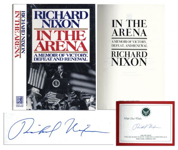 Richard Nixon Signs a First Edition of His Book ''In The Arena''