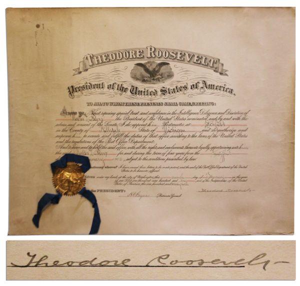 Theodore Roosevelt Presidential Signed Document -- 1902