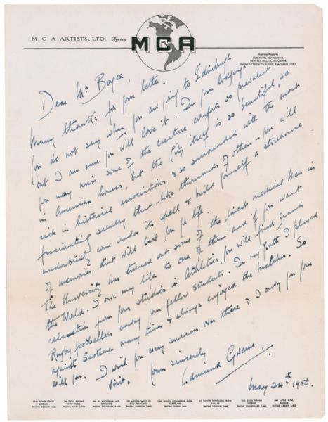 ''Miracle on 34th Street'' Actor Edmund Gwenn Autograph Letter Signed -- the Oscar Winning ''Kris Kringle'' Writes a Lengthy Letter to a Student Studying Abroad