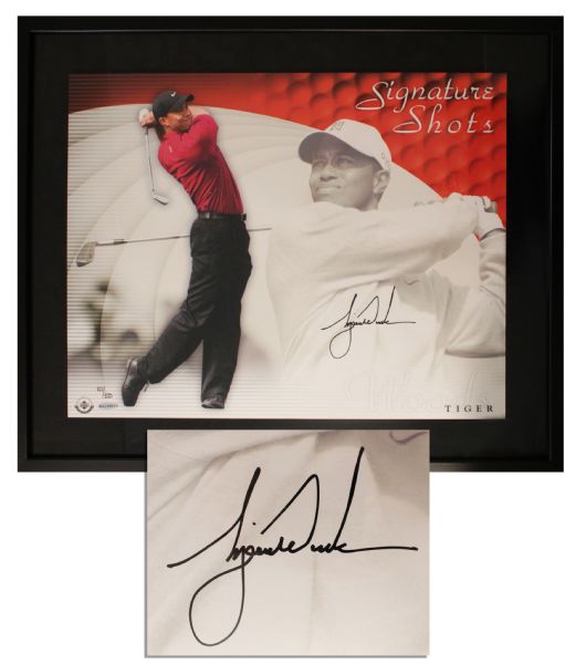 16'' x 20'' Full-Color Montage Photograph of Tiger Woods, Signed by the Golfer Extraordinaire -- Upper Deck COA
