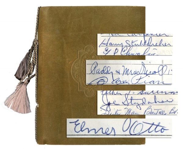 Athlete Signed Album of Attendees at 1955 Funeral for Sports Editor Arch Ward -- With Signatures of Two of Knute Rockne's Four Horsemen -- Also Signed by Football HOFers Paddy Driscoll & Joe Styd