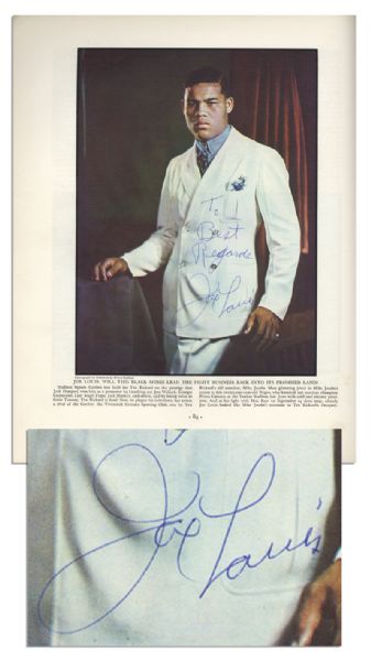 Joe Louis Signed Color Photo -- Part of 1935 ''Fortune'' Magazine Article Declaring Him the ''Black Moses''