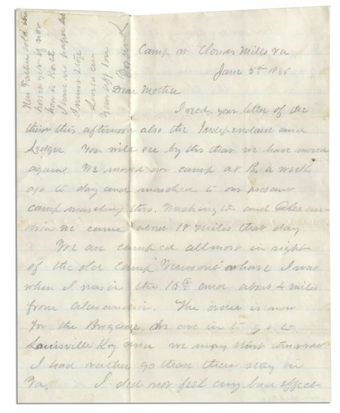 Civil War Letters by 16th Vermont Infantry Soldier -- ''...They made a raid...and captured a number of the cavalry pickets and killed a scout, and four privates...'