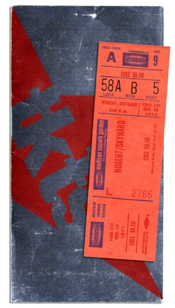 Ticket for Cancelled November 1977 Lynyrd Skynyrd Concert -- Tour Ended in October with Plane Crash Killing Three Band Members