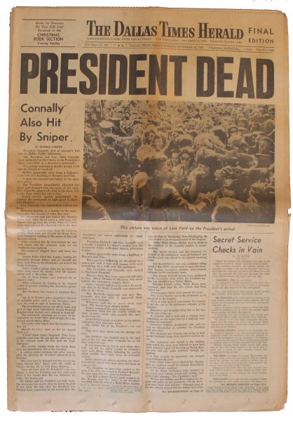 ''The Dallas Times Herald'' 22 November 1963 Historic Final Edition Announcing JFK's Assassination