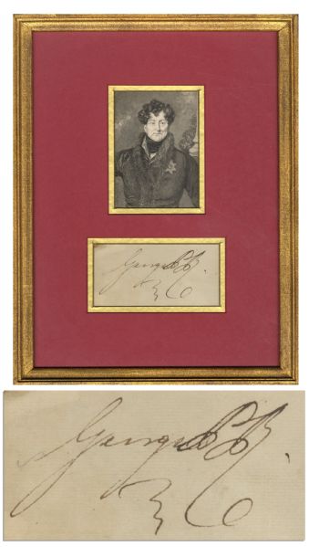 Signature by Britain's King George IV -- 4.5'' x 2.25'' Autograph Mounted With Engraving and Framed to 10'' x 13'' -- Near Fine