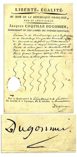 French Revolutionary General and Battle of Boulou Hero Jacques Francois Dugommier 1794 Order Signed