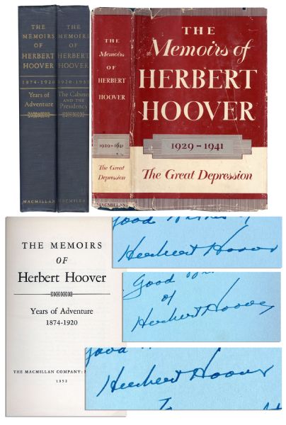 Herbert Hoover Signs All Three First Edition Volumes of His Memoirs
