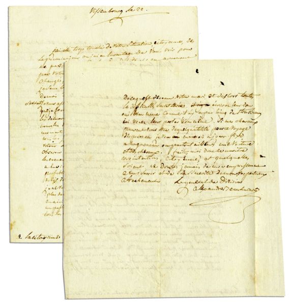 French General Alexandre de Beauharnais Autograph Letter Signed -- Guillotined During the Reign of Terror