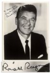 Ronald Reagan Signed 8 x 10 Glossy Photo -- Inscribed in His Hand Neal Olson / Very Best Wishes / Ronald Reagan -- Some Buckling, Else Near Fine
