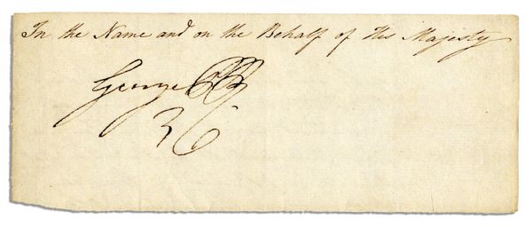 George VI Signature as Prince Regent -- Signed ''George P'' Underneath Manuscript in Another Hand, ''In the Name and on the Behalf of His Majesty'' -- 7.75'' x 3'' Slip Is Near Fine