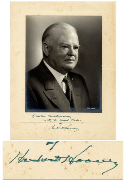 Herbert Hoover Matted Photo -- Inscription in Blue Ink to Matting Reads ''To John Montgomery / With the Good Wishes of / Herbert Hoover'' -- Photo Measures 7.5'' x 9.25'', Matting Measures 10.25''...