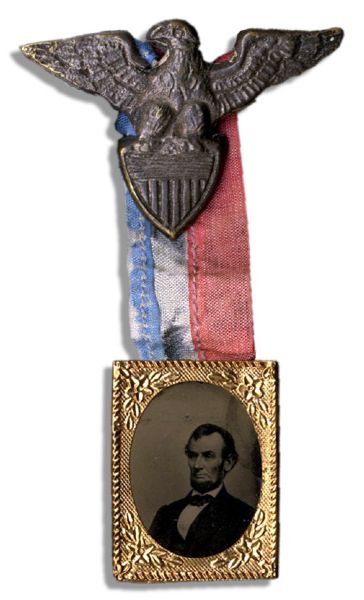 Original Abraham Lincoln Mourning Badge With Tintype of the Fallen President -- Rare