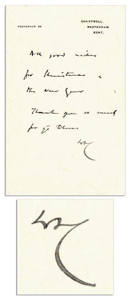 Winston Churchill Handwritten Note Wishing Season's Greetings