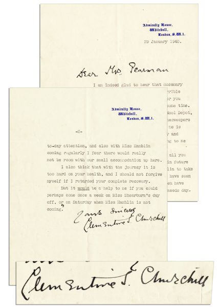 Clementine Churchill Typed Letter Signed to Winston Churchill's Secretary -- ''...I want to thank you so much for all you have done to start my sub-depot...'' -- 29 January 1940