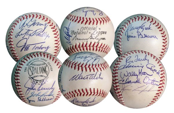 1965 World Series Champion Dodgers Team Signed Baseball --  Walt Alston Signs Sweet Spot -- 15 Signatures -- With JSA COA