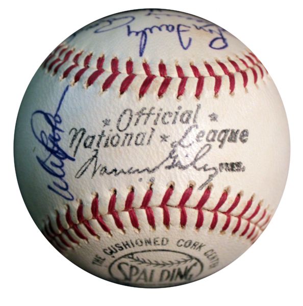 1965 World Series Champion Dodgers Team Signed Baseball --  Walt Alston Signs Sweet Spot -- 15 Signatures -- With JSA COA