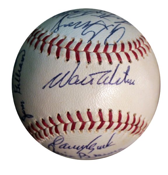 1965 World Series Champion Dodgers Team Signed Baseball --  Walt Alston Signs Sweet Spot -- 15 Signatures -- With JSA COA