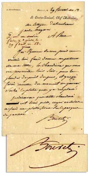 Napoleonic French Admiral Francois Joseph Bouvet Autograph Letter Signed -- 1803