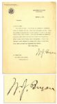 William Jennings Bryan Typed Letter Signed -- Three Time Presidential Candidate