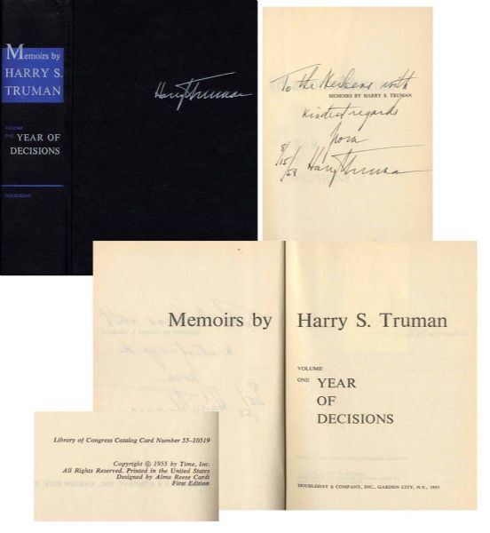 Harry Truman Signed ''Year of Decisions'' Memoir