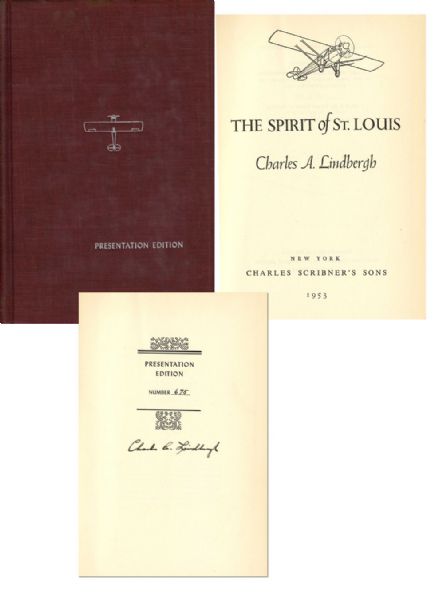 Charles Lindbergh Signed Presentation Copy of ''The Spirit of St. Louis'' -- Fine Condition