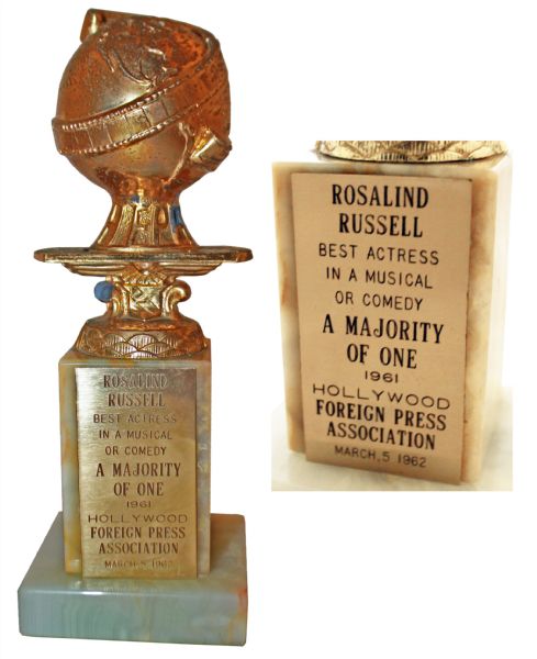 Golden Globe Awarded to Rosalind Russell for Best Actress in a Musical or Comedy -- 1961's ''A Majority of One'' -- Scarce