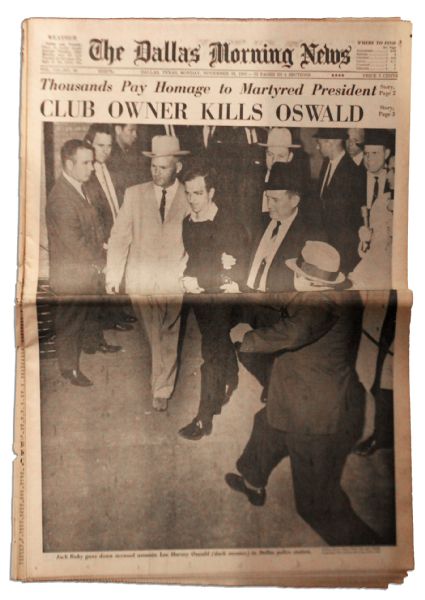 JFK Assassination Newspaper -- ''The Dallas Morning News'' -- 25 November 1963 -- Announcing Oswald's Death