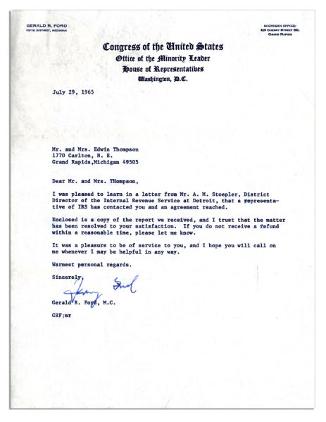 Gerald Ford Typed Letter Signed as House Minority Leader