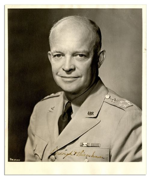 General Dwight Eisenhower Signed 8'' x 9.5'' Matte Photo -- ''Dwight D. Eisenhower'' -- Noted Photographer Fabian Bachrach -- Very Good