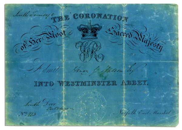 Rare Invitation to Queen Victoria's Coronation