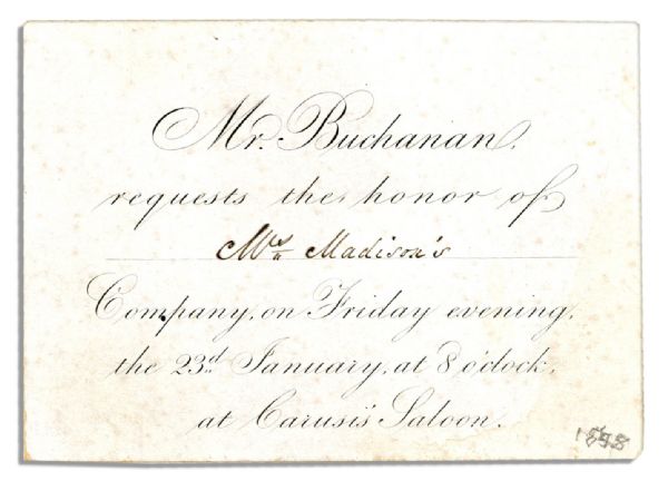James Buchanan 1846 Invitation, Likely to Dolley Madison