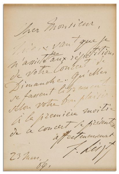 Composer Franz Liszt 1886 Autograph Letter Signed