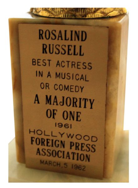 Golden Globe Awarded to Rosalind Russell for Best Actress in a Musical or Comedy -- 1961's ''A Majority of One'' -- Scarce