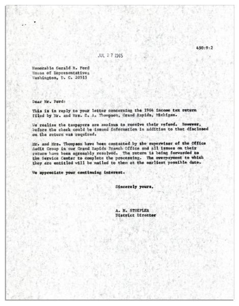 Gerald Ford 1965 Typed Letter Signed as House Minority Leader