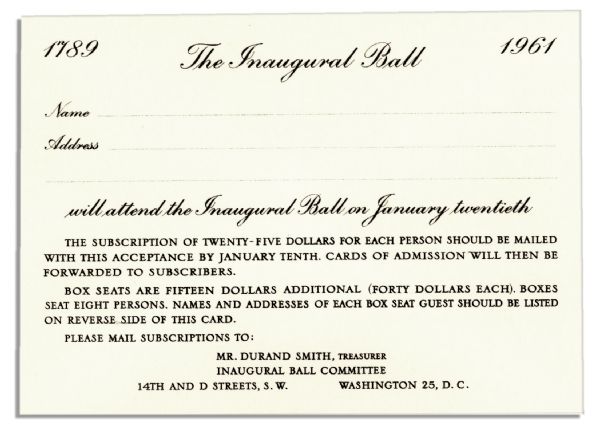 JFK's Inaugural Ball Invitation 