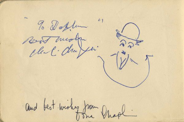 Nice Charlie Chaplin Signature & Sketch of His Iconic ''Tramp'' Character in an Autograph Book