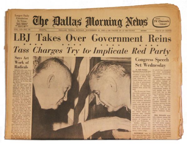 JFK Assassination Newspaper of the ''Dallas Morning News'' -- 24 November 1963
