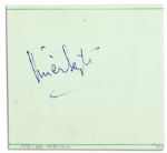 Vivien Leigh Signed Autograph Album Page -- Blue Ink on Pale Green 5 x 4.75 Slip -- Pencil Notation of Her Name, Else Near Fine -- With 8 x 10 Glossy Photo of The Classic Star