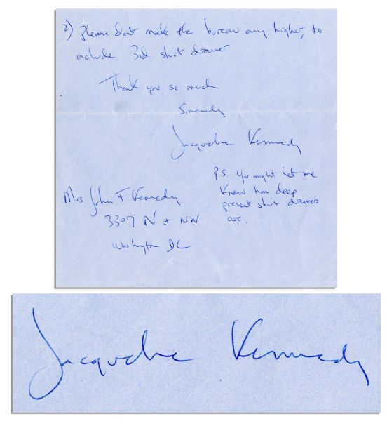 Jackie Kennedy Autograph Letter Signed -- Circa 1960 -- Signed ''Jacqueline Kennedy'' and Also ''Mrs. John F. Kennedy''