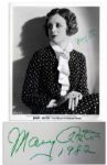 Mary Astor Signed 8 x 10 Glossy Photo -- Mary Astor 1982 -- 1934 First National & Vitaphone Picture Publicity Photo -- Very Good