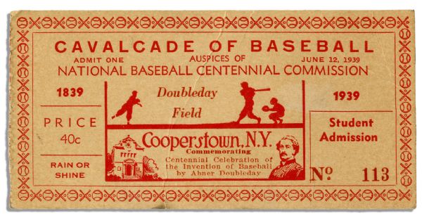 1939 Cooperstown Baseball Hall of Fame Ticket to Dedication Ceremony -- With PSA/DNA