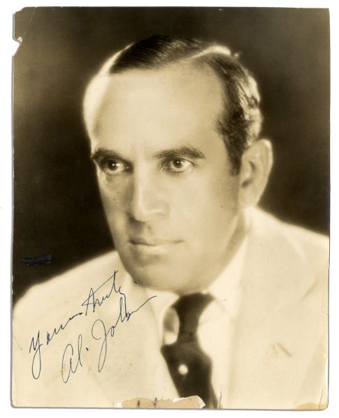 Al Jolson Signed 7'' x 9'' Glossy Photo -- ''Yours truly / Al Jolson'' -- NY ''Daily News'' Library Backstamp -- 1928 ''The Singing Fool'' Press Photo -- Very Good 